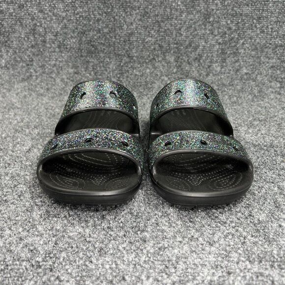 Crocs Classic Glitter Sandals Women's Size 6 Black Athletic Recovery Beach Slide - Picture 2 of 9